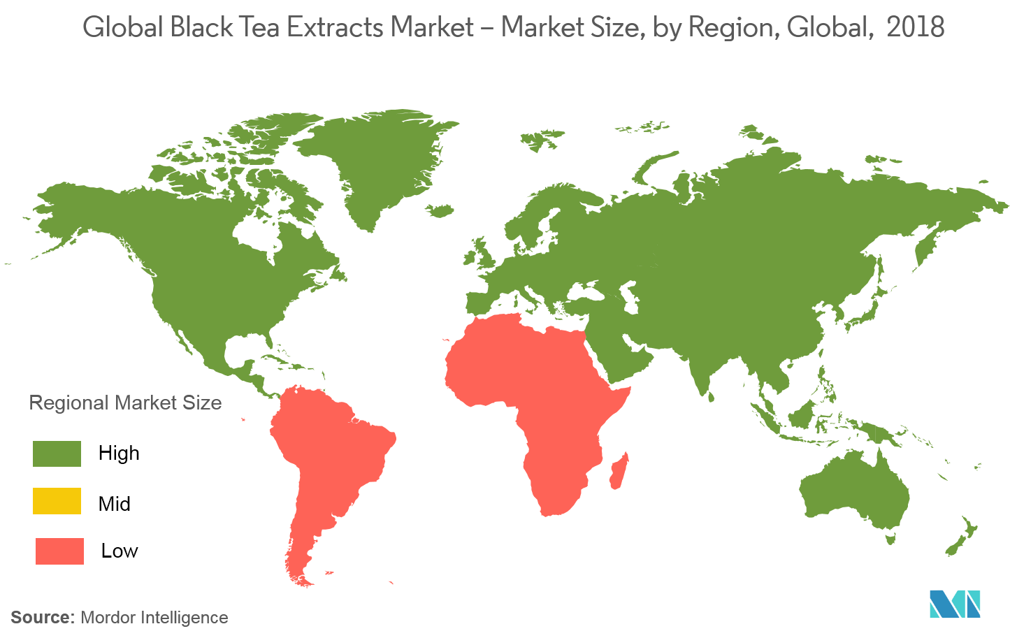 سوق مستخلصات الشاي الأسود - حجم السوق، حسب المنطقة، عالميًا، 2018